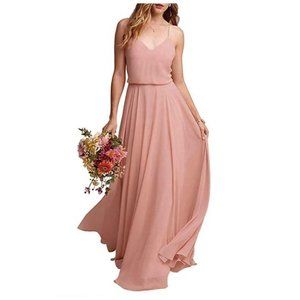 EverLove Women's Long Spaghetti Straps Prom Dress Chiffon Bridesmaid Dresses Pin